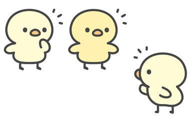 あいさつして会話するひよこ3人の手描きイラスト　ミーティング・会議・話し合い・コミュニケーション © Nitomaru