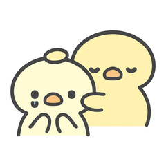 泣いているひよこを慰めて励ますひよこの手描きイラスト　涙・優しさ・思いやり・寄り添い © Nitomaru