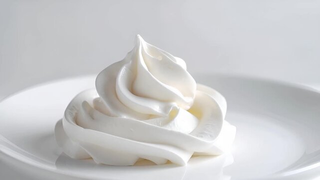 Extreme macro footage of whipped cream with soft airy peaks and delicate shadows.
Smooth creamy texture enhanced by diffused lighting and subtle focus breathing.
Minimal clean composition with white p
