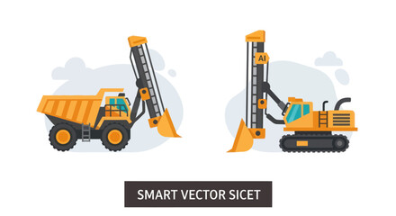 Heavy Construction Equipment: Dump Truck and Excavator Vector Illustration © Roti