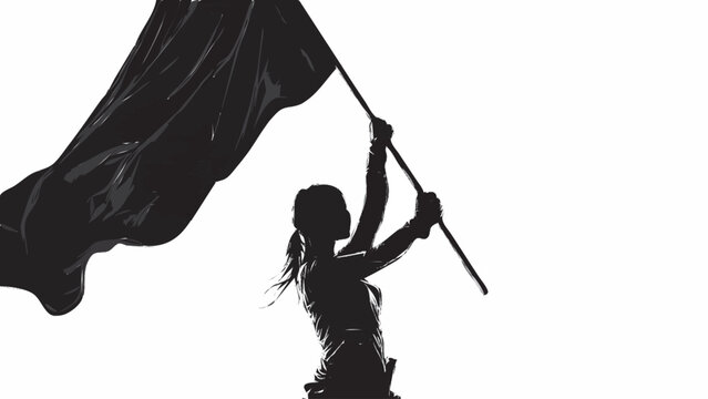 silhueta de mulher erguendo bandeira conceito forca e liberdade isolado fundo branco minimalista empoderamento