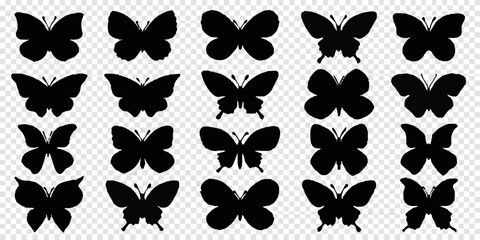 Collection of various black butterfly silhouettes arranged in a grid pattern © Juran