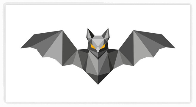 Geometric bat with glowing eyes, polygon style, isolated on white background