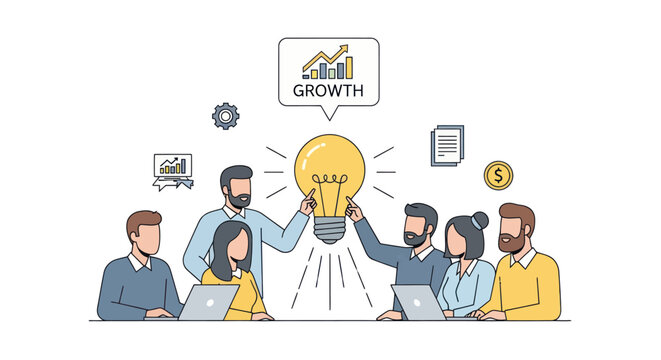 Teamwork Brainstorming New Idea Lightbulb Growth Strategy Meeting Success