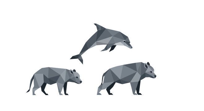 Low Poly Animals: Dolphin, Bear, Wolf - Geometric Design