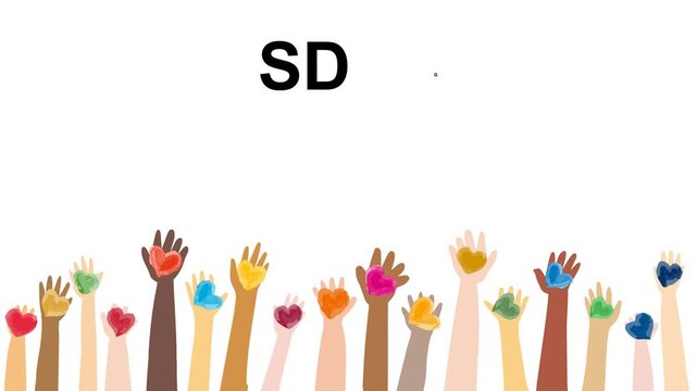 SDGsイメージ17色のハートと世界の人々の手アニメーション