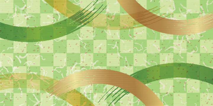 Elegant Green Japanese Style Background with Gold Brush Strokes