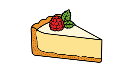 Slice of cheesecake with raspberry and mint leaf, cartoon style © Anisah
