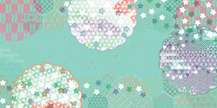 Japanese Style Traditional Patterns Decorative Background with Cherry Blossoms