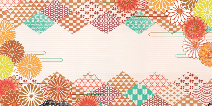 Elegant Japanese Floral Pattern Frame With Traditional Geometric Motifs