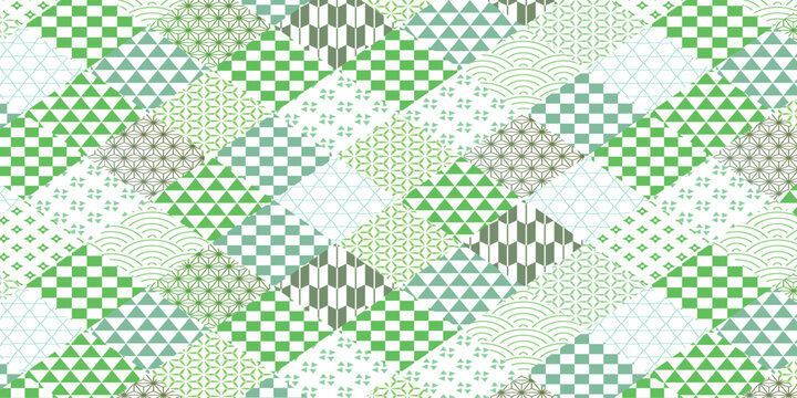 Green Japanese Traditional Pattern Patchwork Background