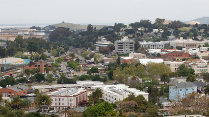 Fototapeta premium A wide-angle landscape view of the city of Martinez, California. 