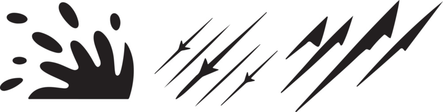 Set of Abstract Claw Marks and Scratch Silhouettes Vector Graphic Illustration Elements