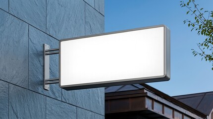 Fototapeta premium A clean, modern, blank white rectangular outdoor advertising signboard mockup with a sleek grey frame awaits custom business branding.