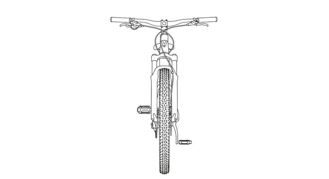 Front view of a bicycle s handlebars fork and front wheel outline