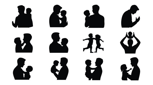Black silhouettes of parents and children family love and bonding parenthood icons caregiving nurturing family ties relationships love connection parent child interaction