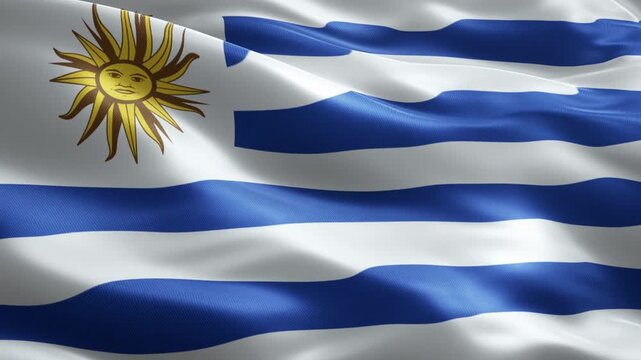 Uruguay Flag Seamless Loop Animation with Sun of May, Waving Fabric Background