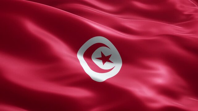Tunisia Flag Loop Animation with Crescent and Star, Seamless Waving Background