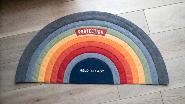 A colorful rainbow felt mat offering protection and a steady feel