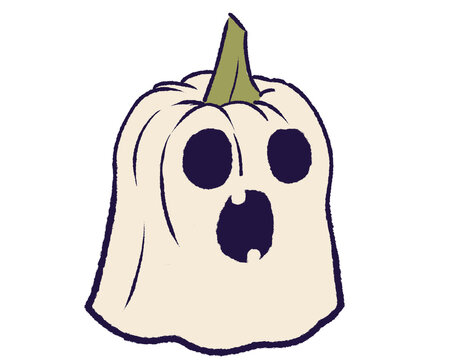 Halloween illustration spooky pumpkins ghost PNG transparent background. Suitable for gothic coquette aesthetic  spooky cute art, witchcraft themes, posters, stickers, seamless pattern background