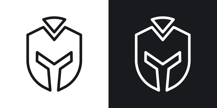 Warrior mask icon set in black and white stroke lines