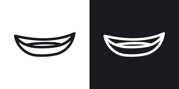 Wooden boat icon set in black and white stroke lines