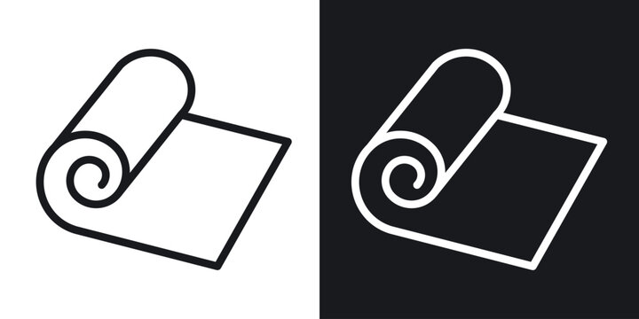 Yoga mat icon set in black and white stroke lines