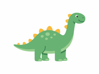 Cute Green Brontosaurus Dinosaur Cartoon Character Illustration Isolated on White © Reni