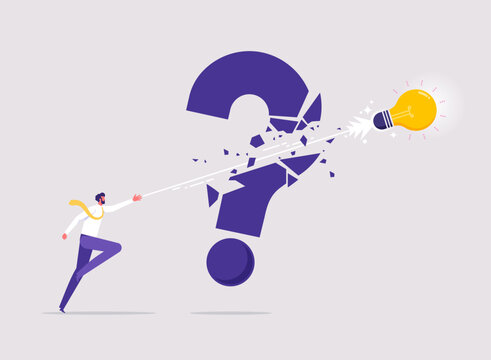 Creative thinking for solution or result concept, solving problem or question and answer, creativity to help business opportunity, businessman solving problem with solution or idea