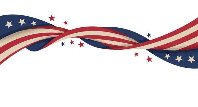 Twisted American Flag Ribbon Vector - Patriotic Red White Blue Stars and Stripes Illustration