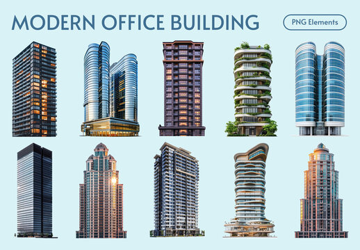 Diverse Modern Office Buildings Element Design Collection