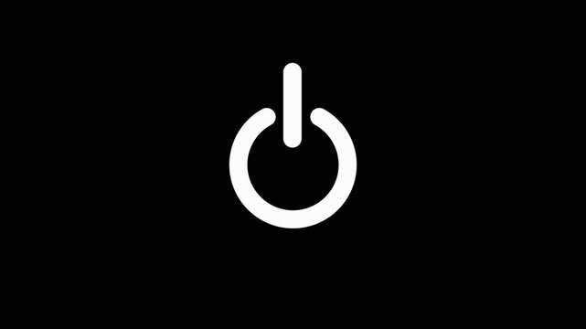 Neon woaite power button icon animation. Neon light power button turning on and off 4k video. neon Power Button icon on the black background.