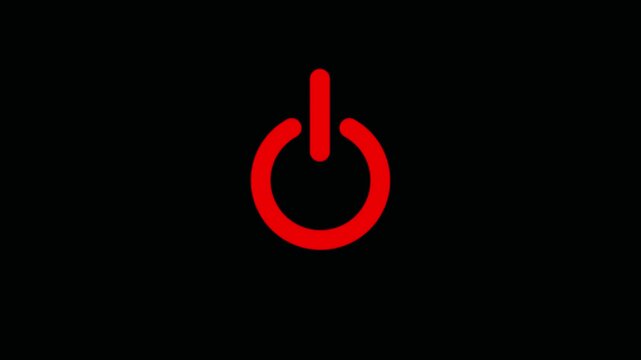 Neon REDE power button icon animation. Neon light power button turning on and off 4k video. neon Power Button icon on the black background.