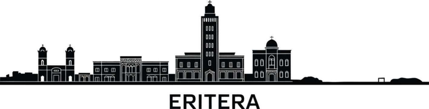 Asmara eritrea skyline silhouette vector illustration featuring historical and colonial buildings