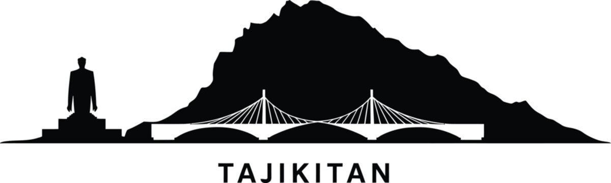 Tajikistan skyline cityscape silhouette with monument bridge and mountain range vector graphic illustration