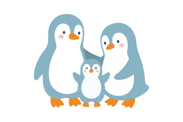 Fototapeta premium Cute baby penguin family with mother and father in scandinavian nursery style vector