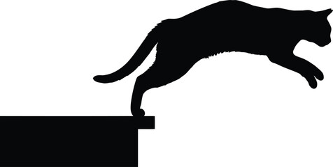 Black cat leaping from platform, athletic feline predator jumping action, agile domestic animal movement © Elegance collection