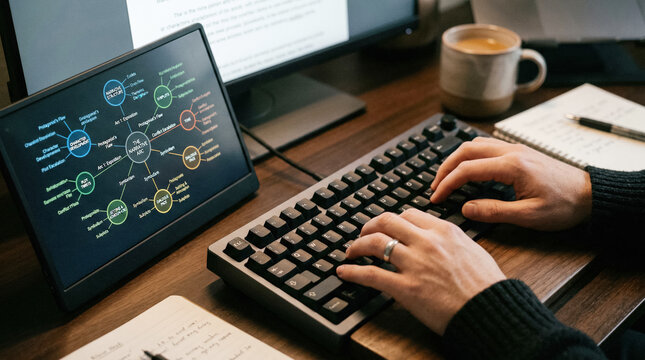 Writer with AI semantic map screen