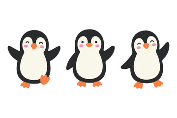 Fototapeta premium Set of cute happy baby penguin characters waving and dancing in scandinavian style