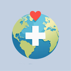 Obraz premium Global healthcare symbol with a heart and a cross on planet earth