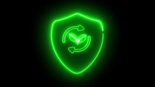 Neon light effect animation of a shield icon with a composting symbol inside
