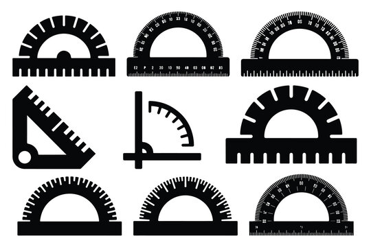 Black and white tools protractors rulers geometry drafting tools