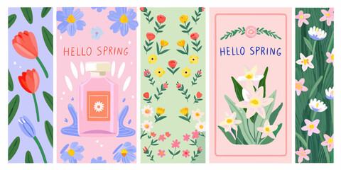 Floral spring themed bookmarks with illustrations and greetings © Titul