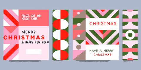 Four colorful christmas card designs with festive patterns and greetings © Titul