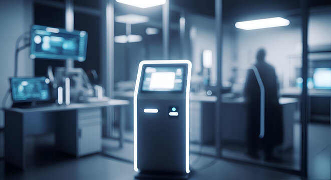 Futuristic vending machine in office.