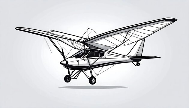 Detailed Sketch of a Light Ultralight Aircraft in Flight.