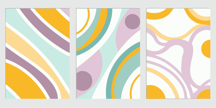 Abstract geometric patterns in a triptych of warm and cool tones