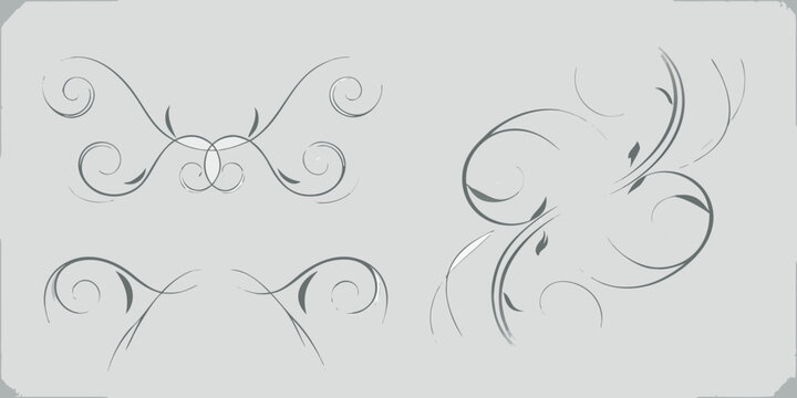 Elegant gray swirls and flourishes create abstract decorative designs