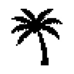 Fototapeta premium Black pixel palm tree silhouette on white background pixel silhouette tropical