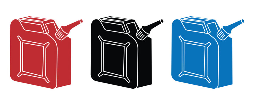 Jerry Can Icon Set &ndash; Black Fuel, Oil and Chemical Container Vector Icons Isolated on White Background